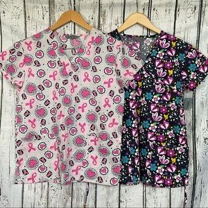Bannock Court Medical Scrub Top Set Sz XS Beautiful Patterns Scrubs New